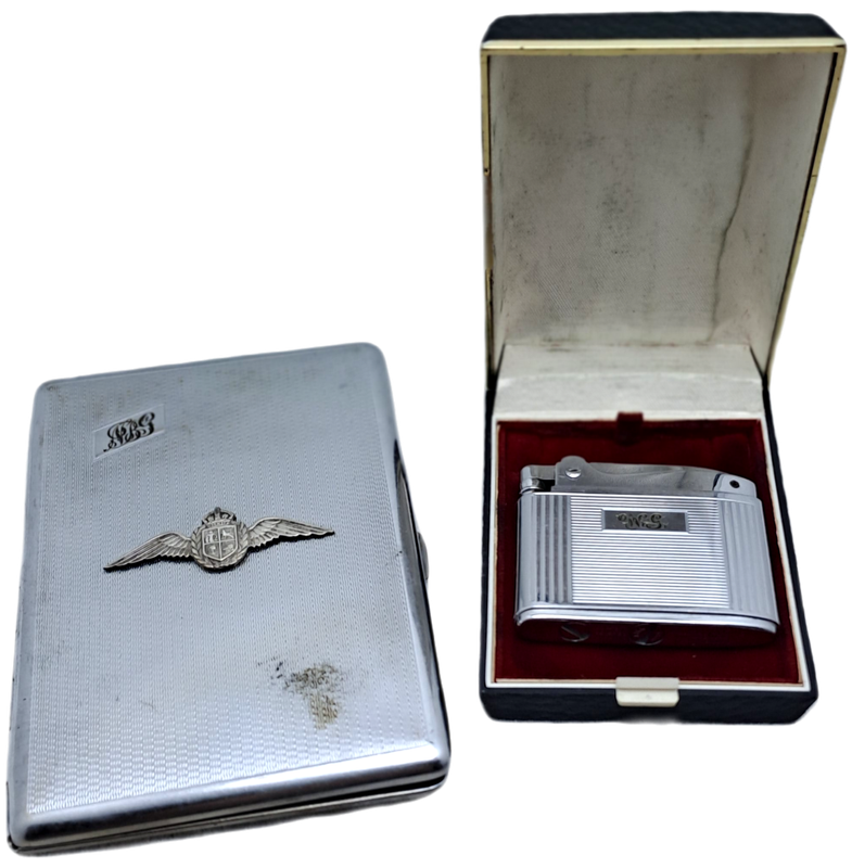 Vintage Cigarette Case with WW2 SAAF Badge and a Ronson Adonis Lighter