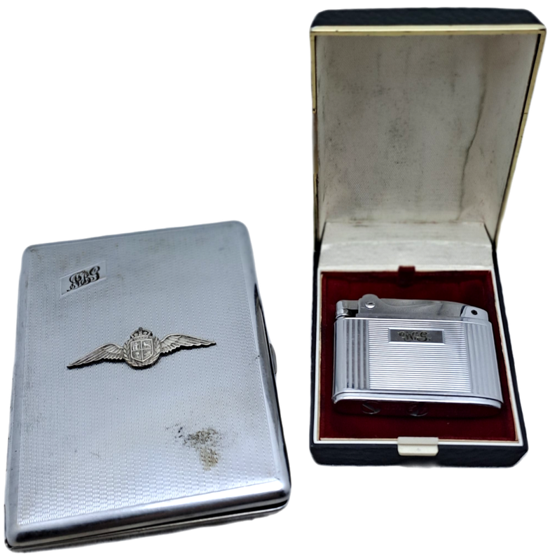 Vintage Cigarette Case with WW2 SAAF Badge and a Ronson Adonis Lighter