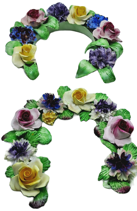 2 Vintage Best Bone China Denton China Floral Horseshoes-a few small chips