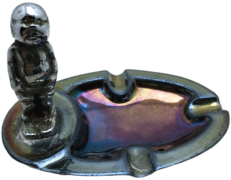 a Vintage Metal Ashtray with Figurine 95x140x95mm