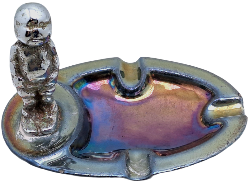 a Vintage Metal Ashtray with Figurine 95x140x95mm
