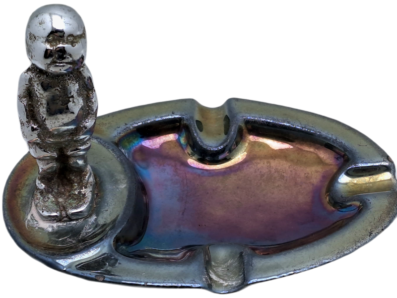 a Vintage Metal Ashtray with Figurine 95x140x95mm