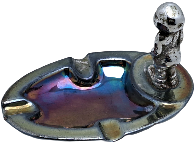 a Vintage Metal Ashtray with Figurine 95x140x95mm