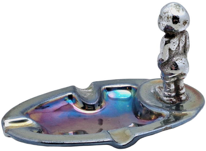 a Vintage Metal Ashtray with Figurine 95x140x95mm