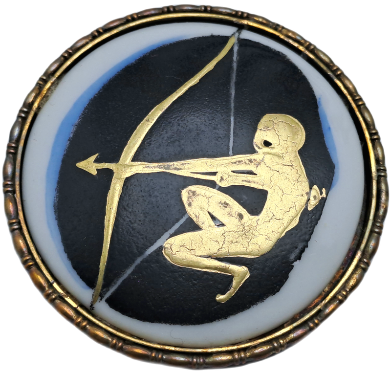 Vintage Rosenthal Commemorative Porcelain-Gold Painted Archer Brooch/Pin