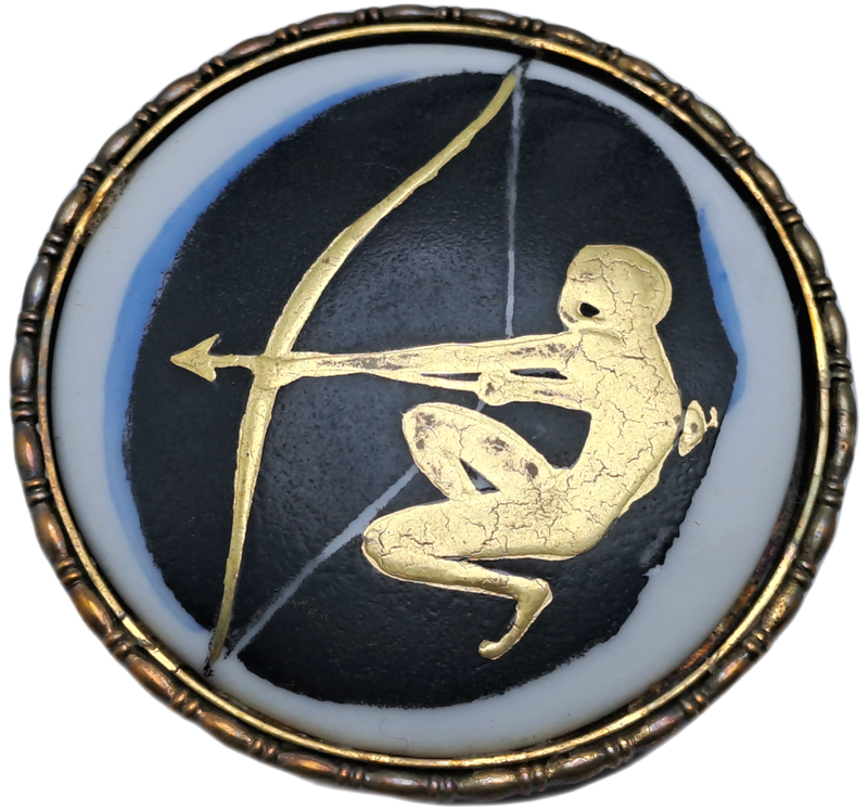 Vintage Rosenthal Commemorative Porcelain-Gold Painted Archer Brooch/Pin