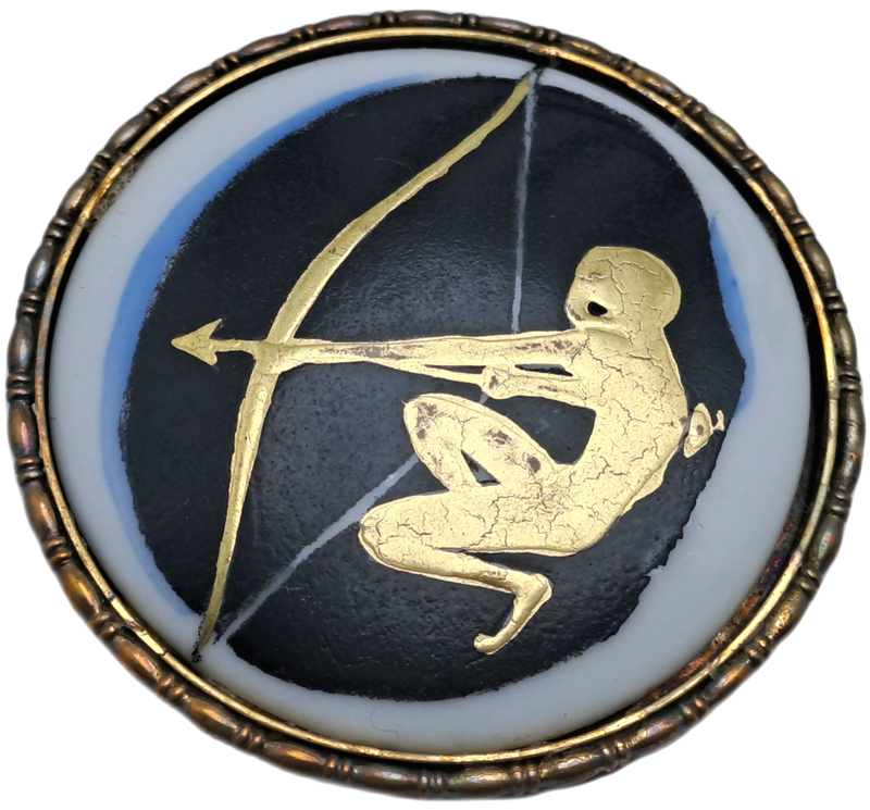 Vintage Rosenthal Commemorative Porcelain-Gold Painted Archer Brooch/Pin