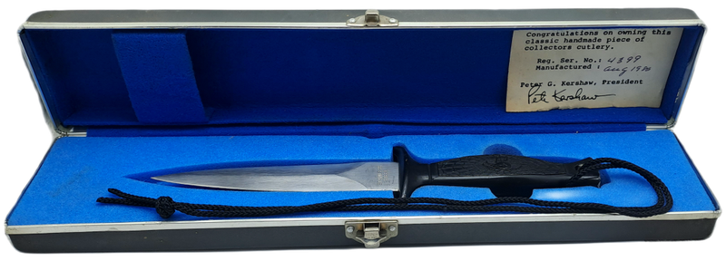 Vintage Metal Kershaw Knife Case with an Unknown Combat Knife