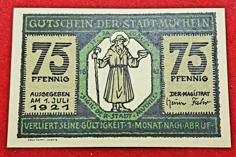 Germany 1921  German notgeld  Saxony, Prussian province of Mücheln, 75 Pfennig-UNC