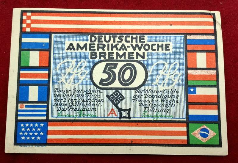 German notgeld 1923-City of Bremen (Federal state of Bremen)-75 Pfennig-UNC(Corner folded)