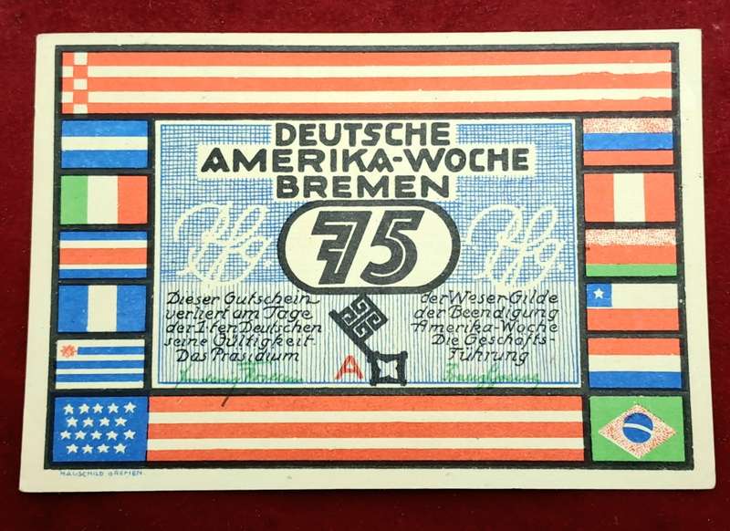 German notgeld 1923-City of Bremen (Federal state of Bremen)-75 Pfennig-UNC