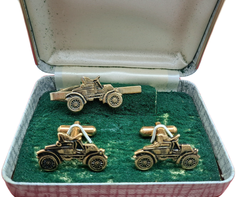Vintage Old Car Cufflink -Tie Clip set -Boxed