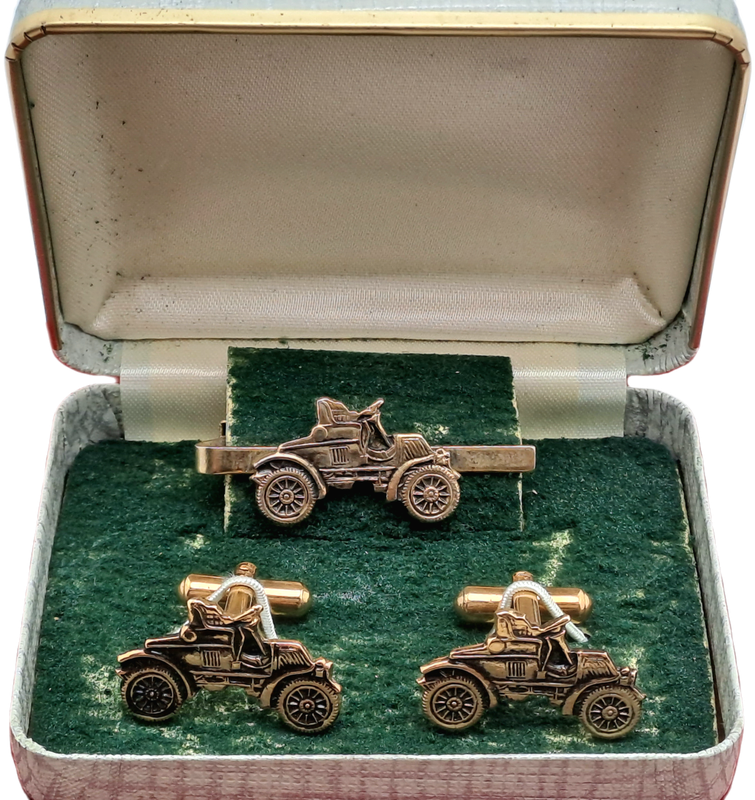 Vintage Old Car Cufflink -Tie Clip set -Boxed