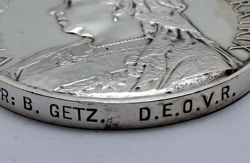 Anglo Boer War Queens Medal -Cape Colony,1901 and 1902 Clasps No.1091  TPR:B.Getz. D.E.O.V.R