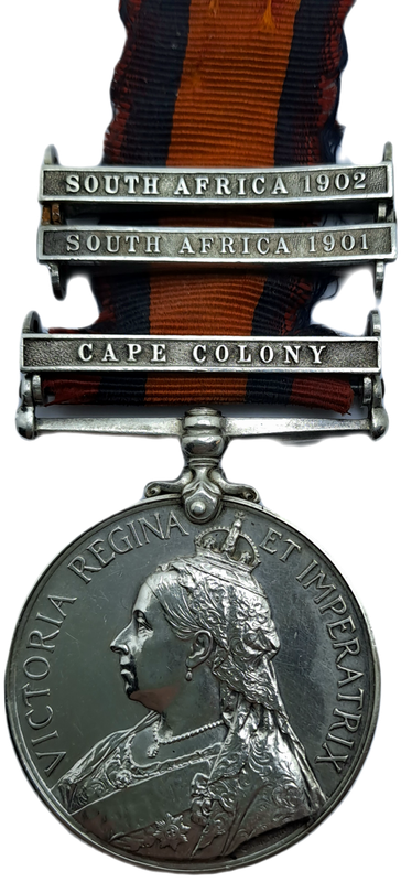 Anglo Boer War Queens Medal -Cape Colony,1901 and 1902 Clasps No.1091  TPR:B.Getz. D.E.O.V.R