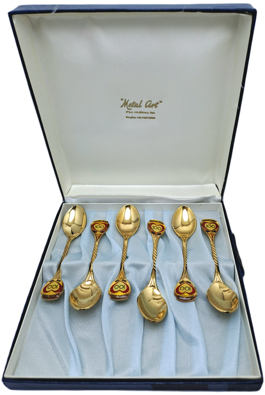6 Vintage Gold Plated Tea Spoons - Johannesburg 1886-1986 Centenary -Boxed -Unused