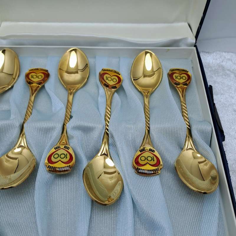 6 Vintage Gold Plated Tea Spoons - Johannesburg 1886-1986 Centenary -Boxed -Unused