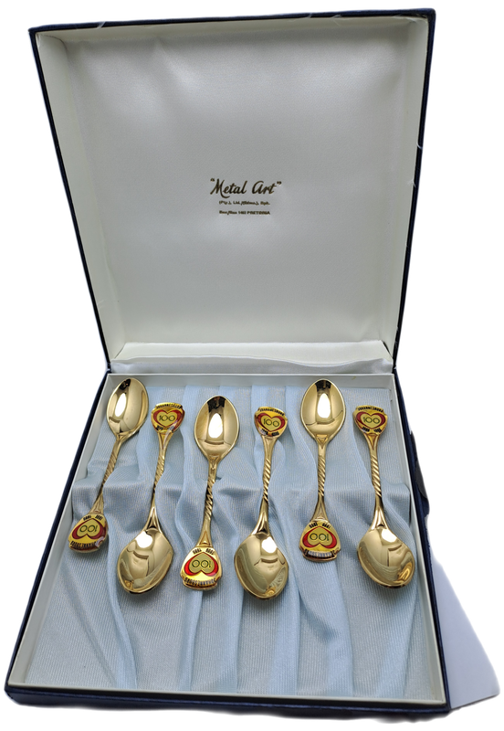 6 Vintage Gold Plated Tea Spoons - Johannesburg 1886-1986 Centenary -Boxed -Unused