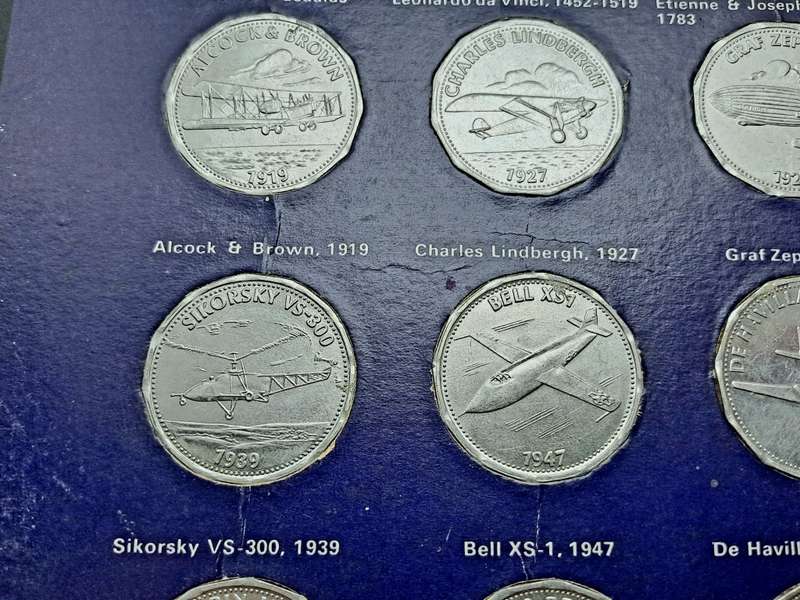1970 Shell Commemorating Man In Flight Collection  15 of 16 Coins tokens on Card (No 1 missing)