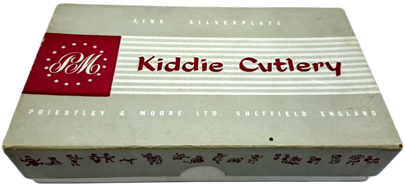 Vintage Reg.Design Priestley & Moore Sheffield England EPNS A1 Kiddies Cutlery Fork and spoon -boxed