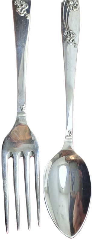 Vintage Reg.Design Priestley & Moore Sheffield England EPNS A1 Kiddies Cutlery Fork and spoon -boxed