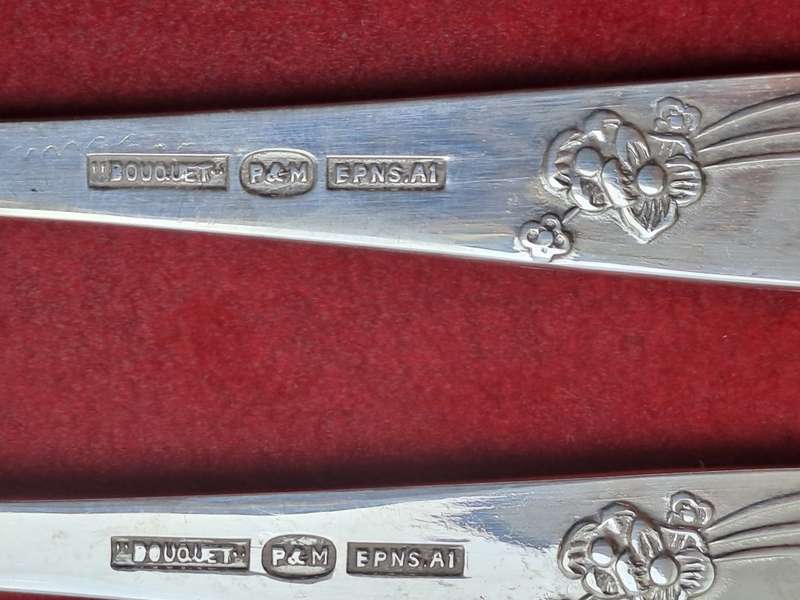 Vintage Reg.Design Priestley & Moore Sheffield England EPNS A1 Kiddies Cutlery Fork and spoon -boxed