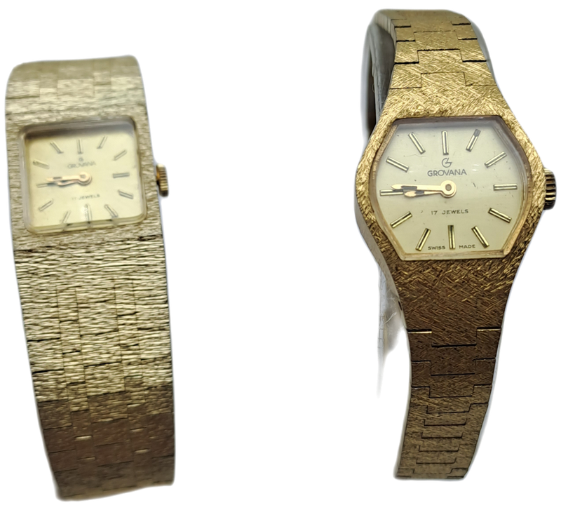 Two Vintage SWISS  Grovana Ladies Gold Plated Mechanical Watches each with 17 Jewels -NOT WORKING