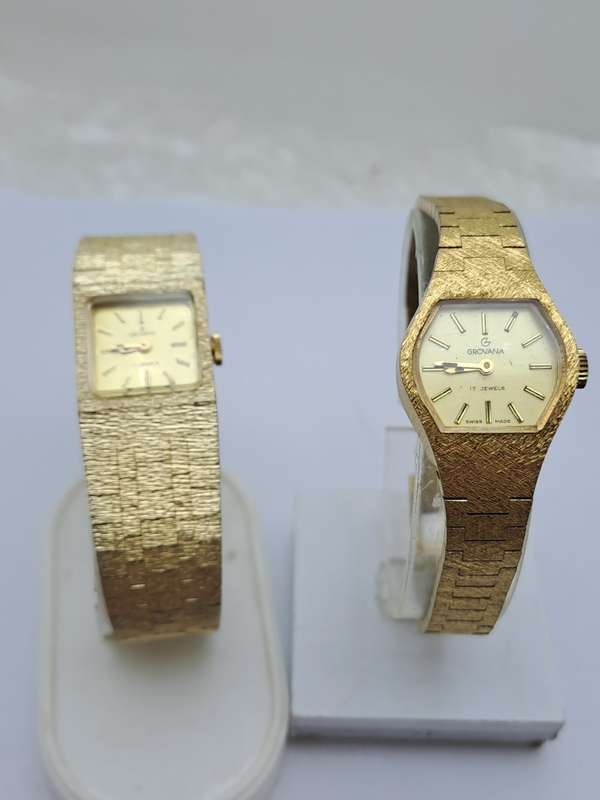 Two Vintage SWISS  Grovana Ladies Gold Plated Mechanical Watches each with 17 Jewels -NOT WORKING