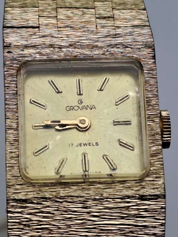 Two Vintage SWISS  Grovana Ladies Gold Plated Mechanical Watches each with 17 Jewels -NOT WORKING