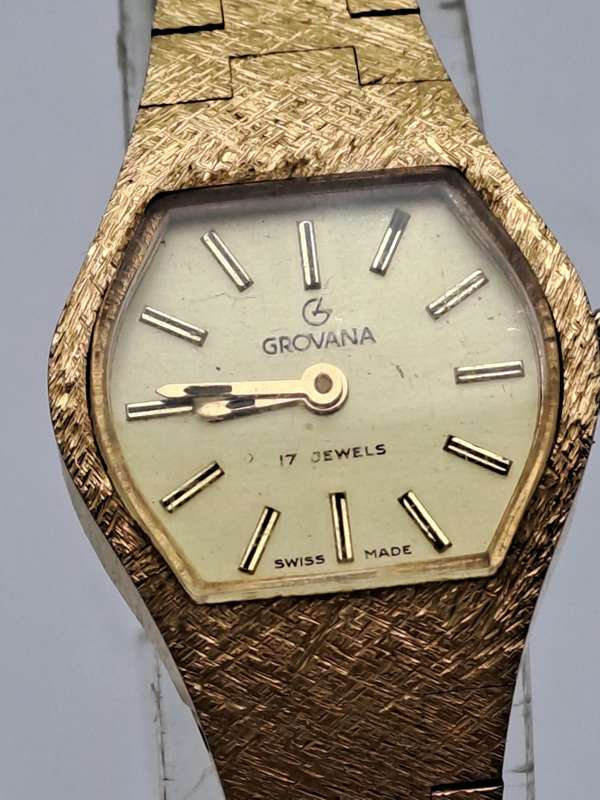 Two Vintage SWISS  Grovana Ladies Gold Plated Mechanical Watches each with 17 Jewels -NOT WORKING