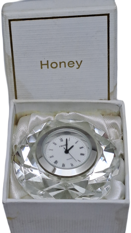 Chrystal HONEY Diamond Table Quartz Clock.Working -Boxed