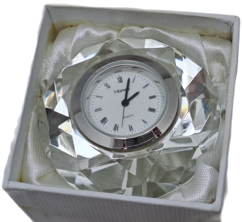 Chrystal HONEY Diamond Table Quartz Clock.Working -Boxed
