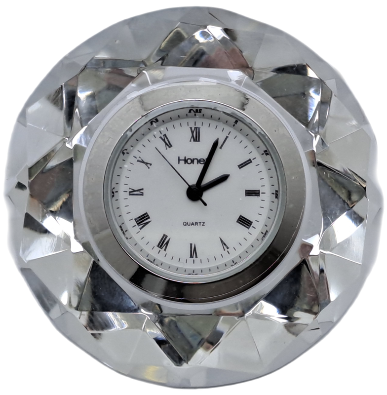 Chrystal HONEY Diamond Table Quartz Clock.Working -Boxed