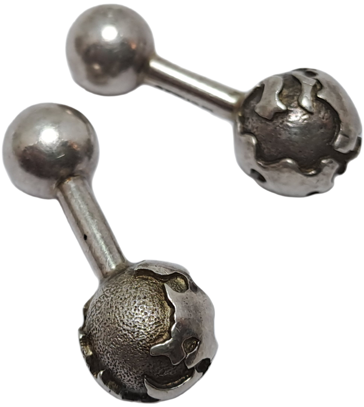 a Pair of Vintage Sterling SILVER (tested) Globe -Barbell Cufflinks by Tiffany & Co -boxed
