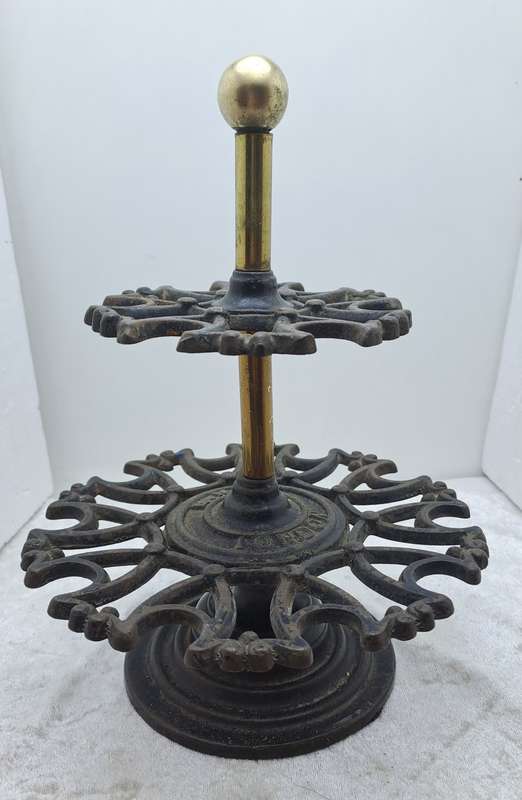 Antique Victorian 2 Tier Cast Iron Office Rubber Stamp Holder can also store Smoking Pipes