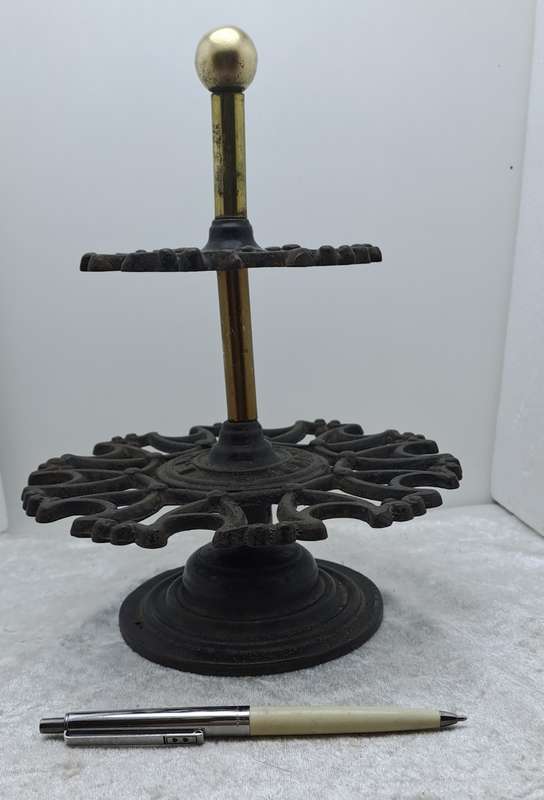 Antique Victorian 2 Tier Cast Iron Office Rubber Stamp Holder can also store Smoking Pipes