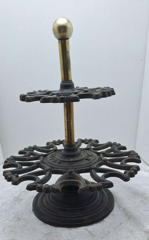 Antique Victorian 2 Tier Cast Iron Office Rubber Stamp Holder can also store Smoking Pipes