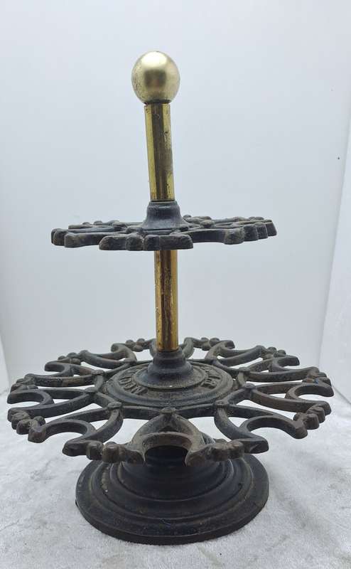 Antique Victorian 2 Tier Cast Iron Office Rubber Stamp Holder can also store Smoking Pipes