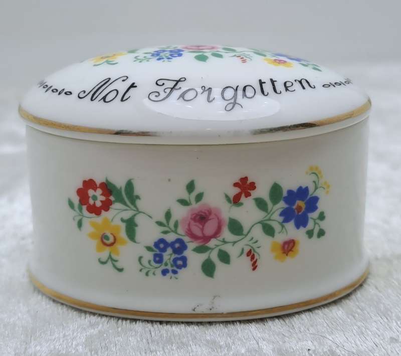 Small Vintage Crown Fine Bone China Not Forgotten Trinket Box with Lid Staffordshire England.