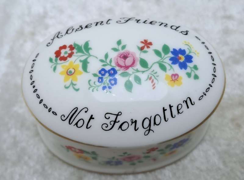 Small Vintage Crown Fine Bone China Not Forgotten Trinket Box with Lid Staffordshire England.