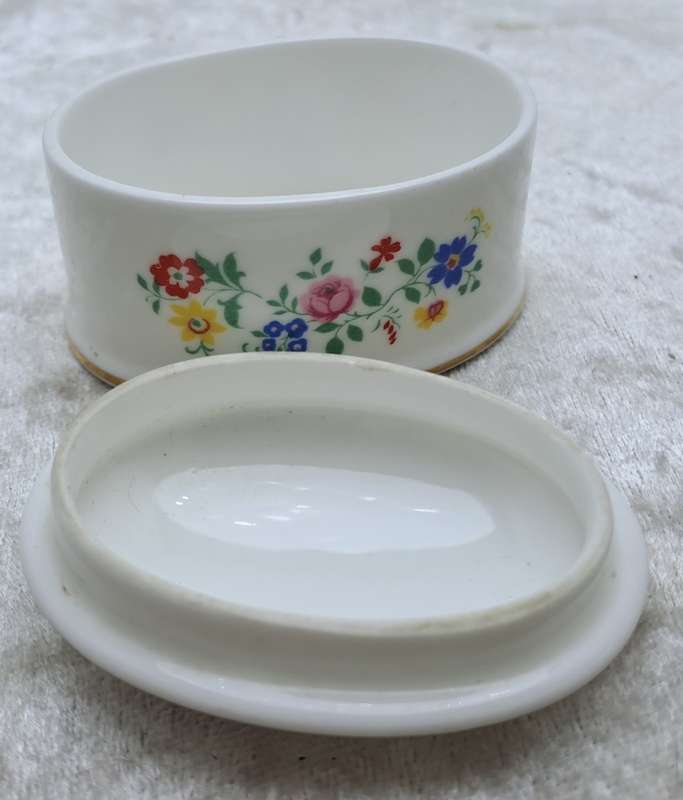 Small Vintage Crown Fine Bone China Not Forgotten Trinket Box with Lid Staffordshire England.