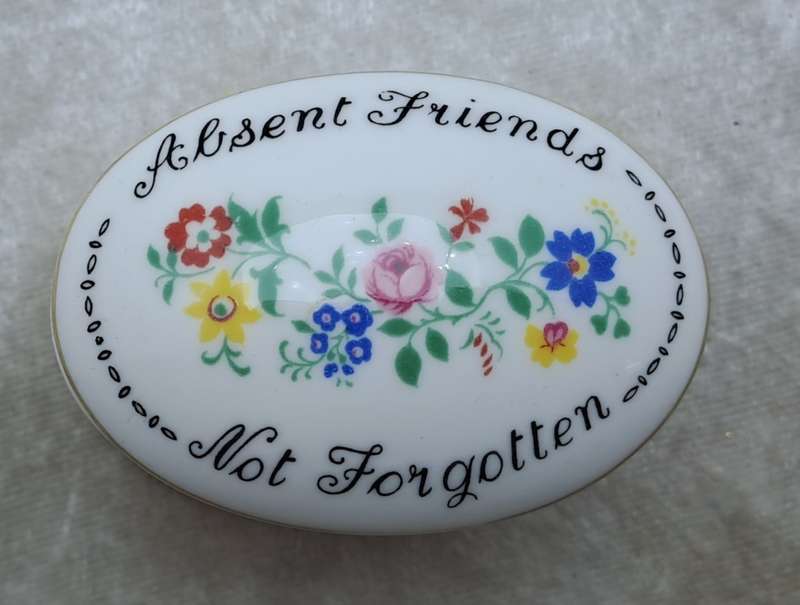Small Vintage Crown Fine Bone China Not Forgotten Trinket Box with Lid Staffordshire England.