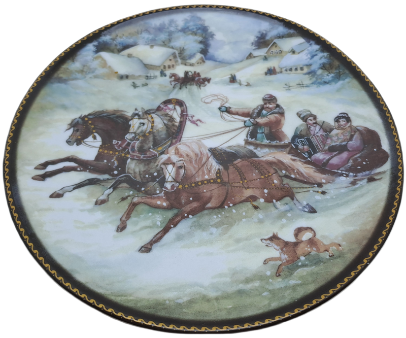 A Vintage Life in Russia Winter Sleigh Ride Decorative Porcelain Plate.