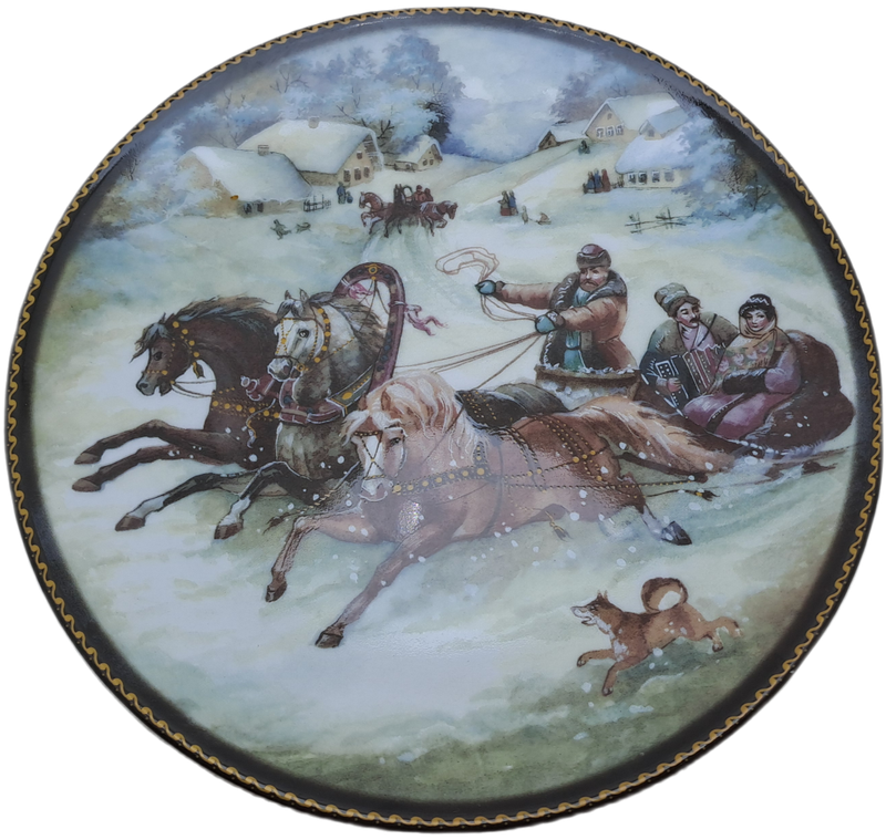 A Vintage Life in Russia Winter Sleigh Ride Decorative Porcelain Plate.