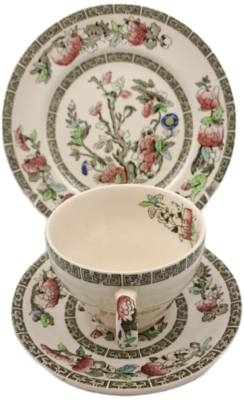 Vintage Johnson Bros `Indian Tree` Tea Trio Hand Engraved IRONSTONE England 12 Available