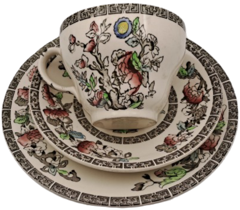 Vintage Johnson Bros `Indian Tree` Tea Trio Hand Engraved IRONSTONE England 12 Available