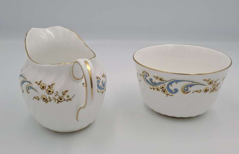 Vintage Royal Grafton MARLBOROUGH Pattern Sugar Bowl and Creamer -Fine Bone China (tiny Chip)