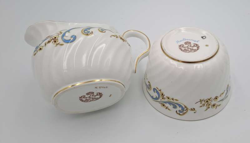 Vintage Royal Grafton MARLBOROUGH Pattern Sugar Bowl and Creamer -Fine Bone China (tiny Chip)