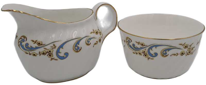 Vintage Royal Grafton MARLBOROUGH Pattern Sugar Bowl and Creamer -Fine Bone China (tiny Chip)