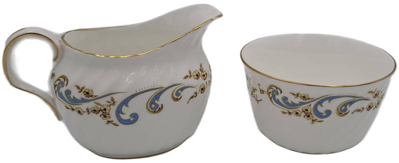 Vintage Royal Grafton MARLBOROUGH Pattern Sugar Bowl and Creamer -Fine Bone China (tiny Chip)